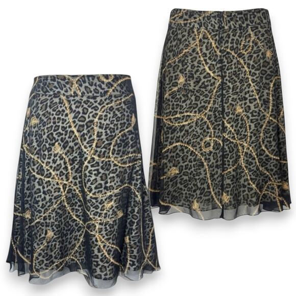 Vintage Y2k Silk Chiffon Midi Skirt 10 Cheetah Dark Fairy Mob Wife Whimsigoth - Picture 1 of 13